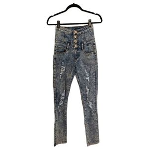 BE-GIRL BASIC Stone Wash Blue High Waisted Skinny Denim Jeans Small